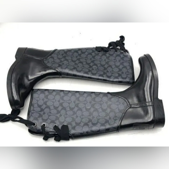 Coach Designer Monogram Black 'C' Logo Rain Boots - Size Women's 8 - Picture 4 of 6